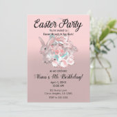 ピンクブラウンイースターエッグ狩り春誕生日パーティー 招待状 (スタンド正面)