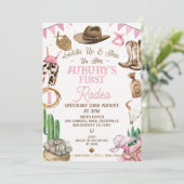 ピンクブラウンガールズファーストRodeo 1st誕生日 招待状 (スタンド正面)