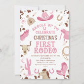 ピンクブラウンガールズホースファーストRodeo 1st誕生日 招待状 (正面)
