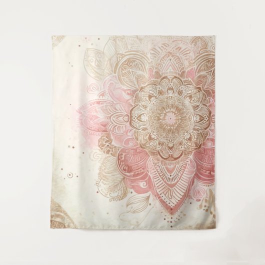 ピンクブラウンクリームマンダラボヘミアンボホファッション タペストリー (正面)