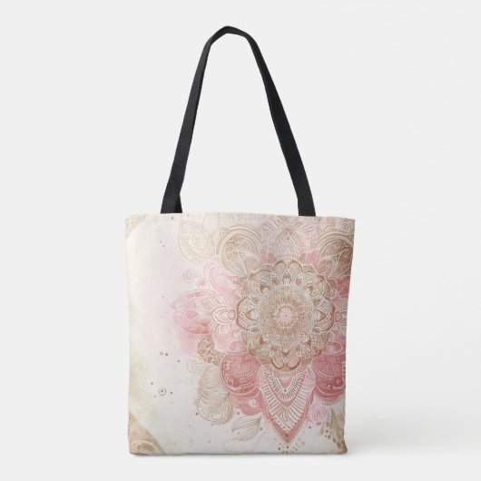 ピンクブラウンクリームマンダラボヘミアンボホファッション トートバッグ (裏面)