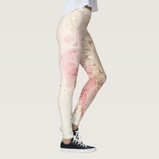 ピンクブラウンクリームマンダラボヘミアンボホファッション レギンス (右)