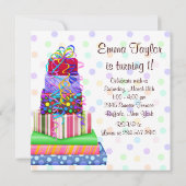 ピンクブラウンケーキプレゼントガールズ1st誕生日パーティー 招待状 (裏面)