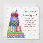 ピンクブラウンケーキプレゼント女の子2nd誕生日パーティー 招待状 (裏面)