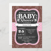 ピンクブラウンシャルボードフローラベビーシャワー招待状 招待状 (正面/裏面)