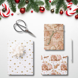 ピンクブラウンジンジャーブレッドマンズハウススターズシナモン ラッピングペーパーシート