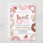 ピンクブラウンスイートワンドーナツ誕生日招待状 招待状 (正面)