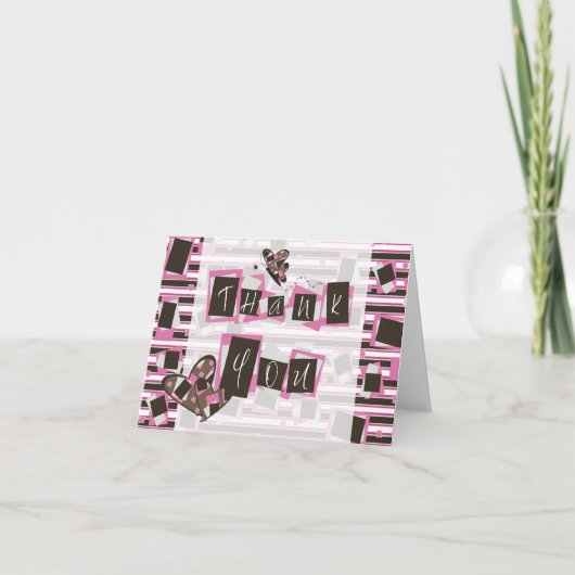 ピンクブラウンストライプのありがフェミニンとう サンキューカード (正面)