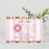 ピンクブラウンスプリングルドーナツONE 1歳の誕生日パーティー 招待状 (スタンド正面)