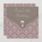 ピンクブラウンダマスク女の子18th誕生日パーティー 招待状 (正面/裏面)