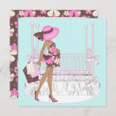 ピンクブラウンティール（緑がかった色）ブルーベビーシャワー招待状 招待状 (正面/裏面)