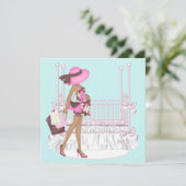 ピンクブラウンティール（緑がかった色）ブルーベビーシャワー招待状 招待状 (スタンド正面)