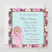 ピンクブラウンティール（緑がかった色）ブルーベビーシャワー招待状 招待状 (裏面)