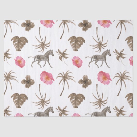 ピンクブラウントロピカルゼブラフローラヤシの木 薄葉紙 (正面)