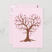 ピンクブラウンハートツリー春愛かわいいグラフィックポー ポストカード (正面/裏面)