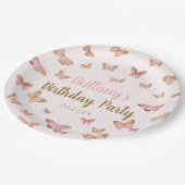 ピンクブラウンバタフライをテーマにした誕生日パーティー ペーパープレート (アングル)