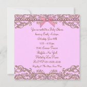ピンクブラウンパールレースガールベビーシャワー 招待状 (裏面)