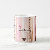 ピンクブラウンヒョウ印刷ストライプハート コーヒーマグカップ (中央)