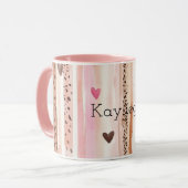 ピンクブラウンヒョウ印刷ハートストライプクリスマス マグカップ (正面左)