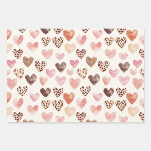 ピンクブラウンヒョウ印刷ハートストライプクリスマス ラッピングペーパーシート (正面3)