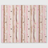 ピンクブラウンヒョウ印刷ハートストライプ誕生日 ラッピングペーパー (フラット)