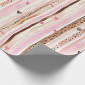 ピンクブラウンヒョウ印刷ハートストライプ誕生日 ラッピングペーパー (角)