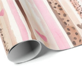 ピンクブラウンヒョウ印刷ハートストライプ誕生日 ラッピングペーパー (ロールコーナー)