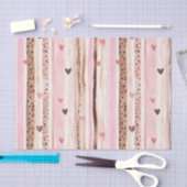 ピンクブラウンヒョウ印刷ハートストライプ誕生日 薄葉紙 (クラフト)