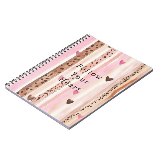 ピンクブラウンヒョウ印刷ハートストライプ ノートブック (左側)