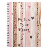 ピンクブラウンヒョウ印刷ハートストライプ ノートブック (正面)