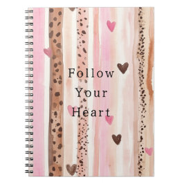 ピンクブラウンヒョウ印刷ハートストライプ ノートブック