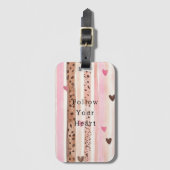 ピンクブラウンヒョウ印刷ハートストライプ ラゲッジタグ (正面縦)