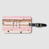 ピンクブラウンヒョウ印刷ハートストライプ ラゲッジタグ (正面横)