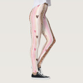 ピンクブラウンヒョウ印刷ハートストライプ レギンス (右)