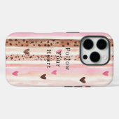ピンクブラウンヒョウ印刷ハートストライプ Case-Mate iPhoneケース (裏面 (横))