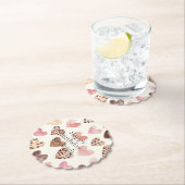 ピンクブラウンヒョウ印刷ハート誕生日 ペーパーコースター (インサイチュ)