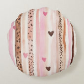 ピンクブラウンヒョウ印刷ハート誕生日 ラウンドクッション (裏面)
