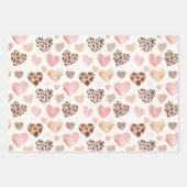 ピンクブラウンヒョウ印刷ハート誕生日 ラッピングペーパーシート (正面3)
