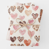 ピンクブラウンヒョウ印刷ハート誕生日 ラッピングペーパーシート (インサイチュ)