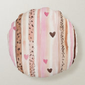 ピンクブラウンヒョウ印刷ハート ラウンドクッション (裏面)