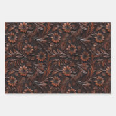 ピンクブラウンフェイクレザー女性のカーボーイフローラ ラッピングペーパーシート (正面)
