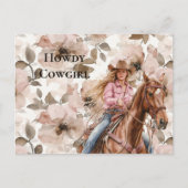 ピンクブラウンブロンド女性のカーボーイ南西フローラハウディ ポストカード (正面)