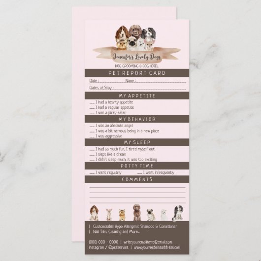 ピンクブラウンペットレポート搭乗犬グルーミング (正面/裏面)