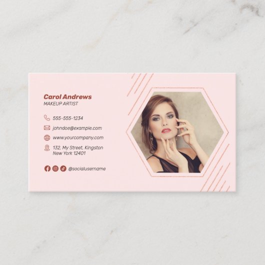 ピンクブラウンメイクアップアーティストラッシュブロウズフォトサロン 名刺 (正面)