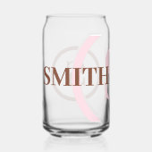 ピンクブラウンモノグラム名 ガラス缶 (正面)