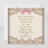 ピンクブラウンレースガールベビーシャワー 招待状 (裏面)