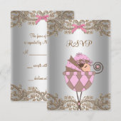 ピンクブラウンレースガールベビーシャワーRSVP 出欠カード (正面/裏面)