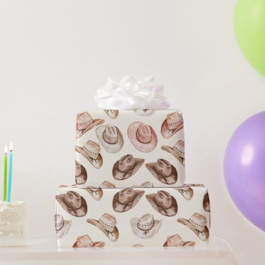 ピンクブラウン女性のカーボーイ南西ハッツ誕生日 ラッピングペーパー (パーティーギフト)