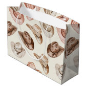 ピンクブラウン女性のカーボーイ南西ハッツ誕生日 ラージペーパーバッグ (裏面アングル)