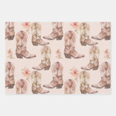 ピンクブラウン女性のカーボーイ南西ハットブーツ誕生日 ラッピングペーパーシート (正面2)